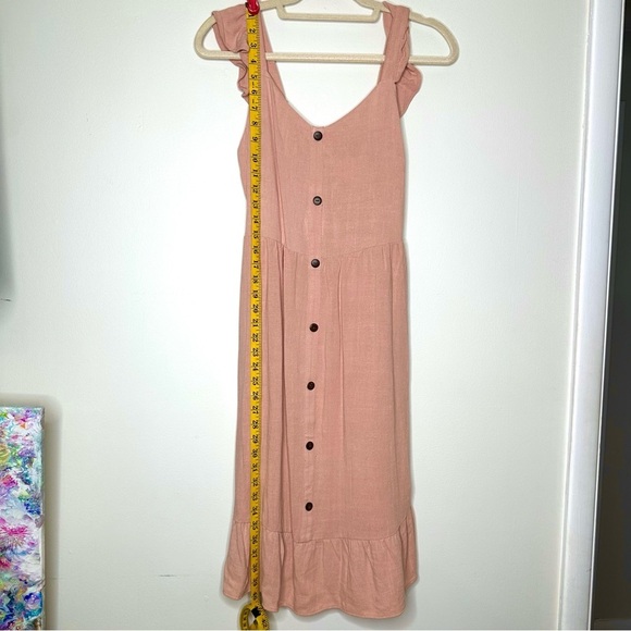 Women’s Monteau Los Angeles Ruffled Sleeve Button Dress Linen Blend Blush Size M - Picture 8 of 10